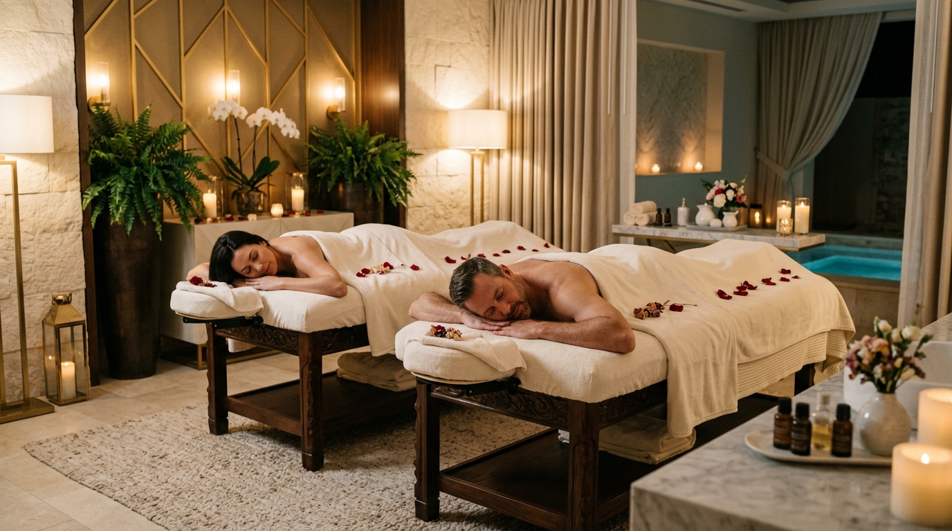 Private couple wellness suite with side by side tables