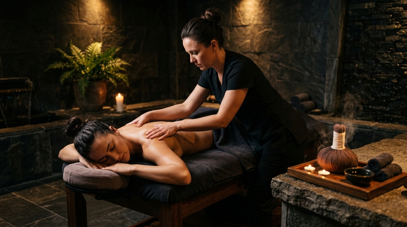 Deep tissue therapeutic pressure on upper back
